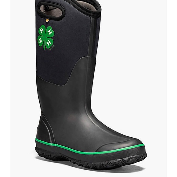 Womens 11 NEW Black and Green Rain Boots 4-H reg. $120 - Picture 2 of 5